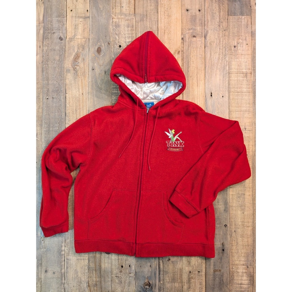 Disney Tinker Bell Embroidered Full Zip Hoodie Classic Red Womens Medium